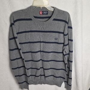 Chaps Men's Sweater in Gray with Navy Stripes